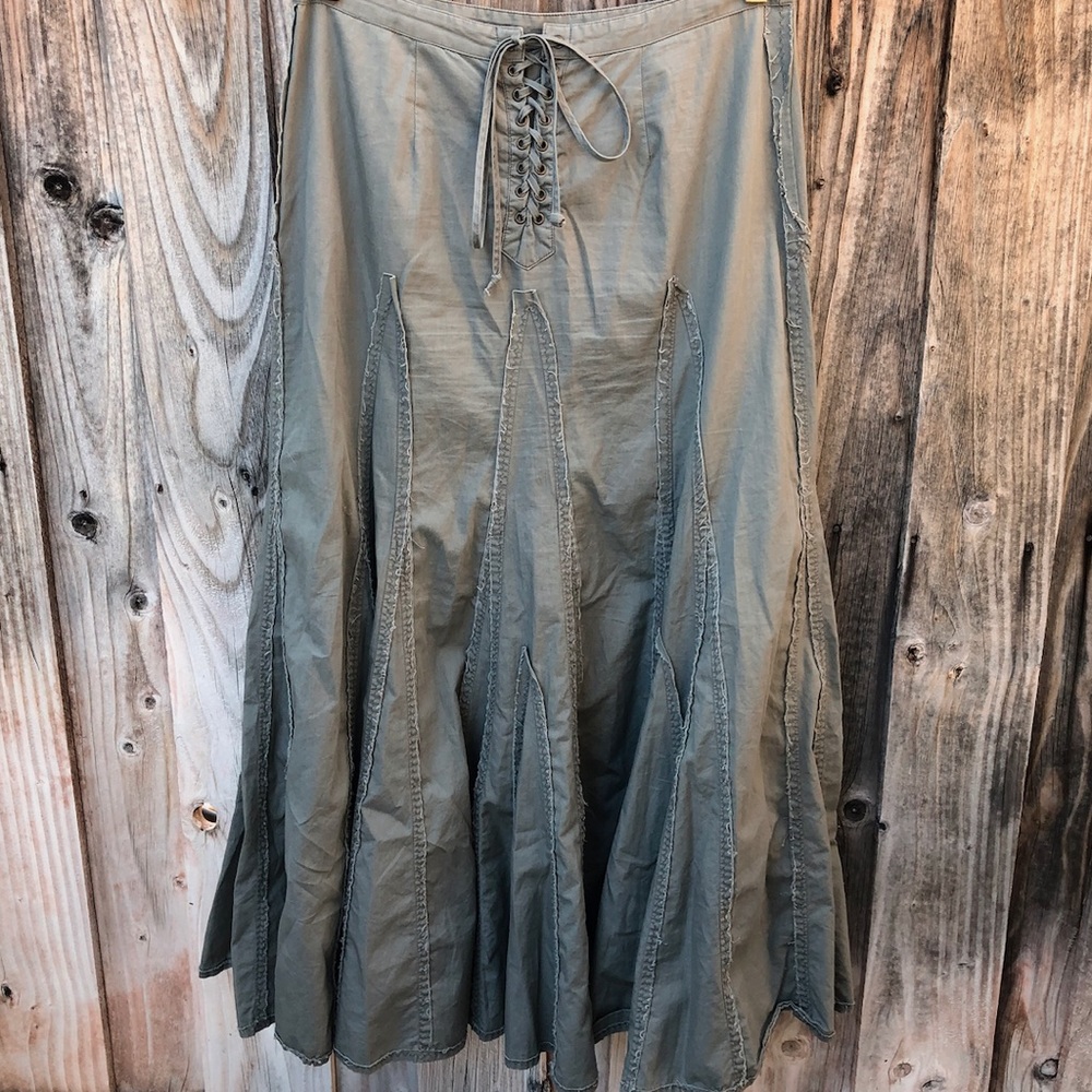 Greyish Green Lace-Up Maxi Skirt